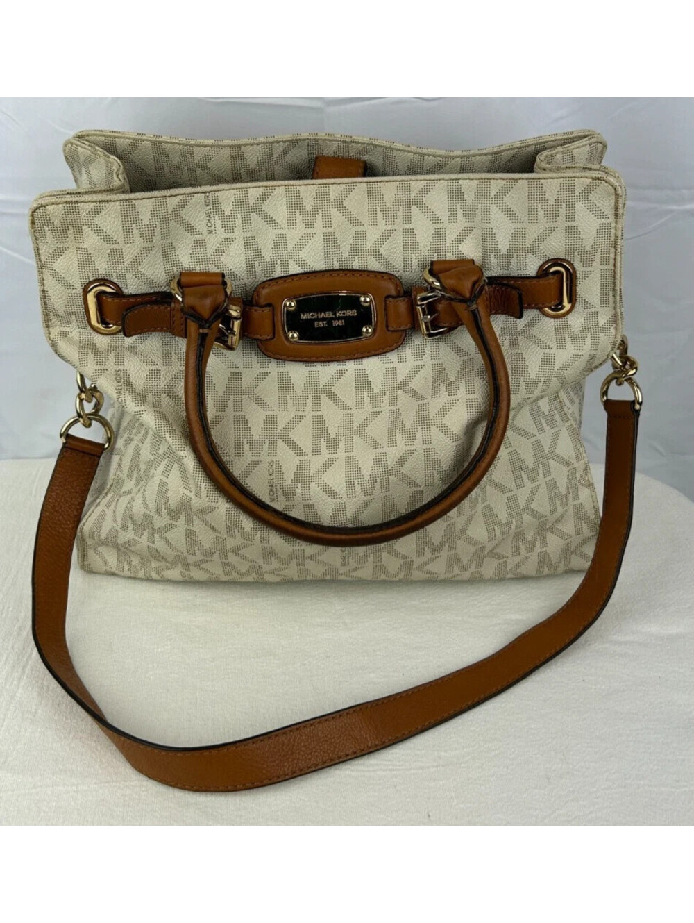 Discontinued Michael Kors Hamilton Signature Large Satchel Handbag 1974222